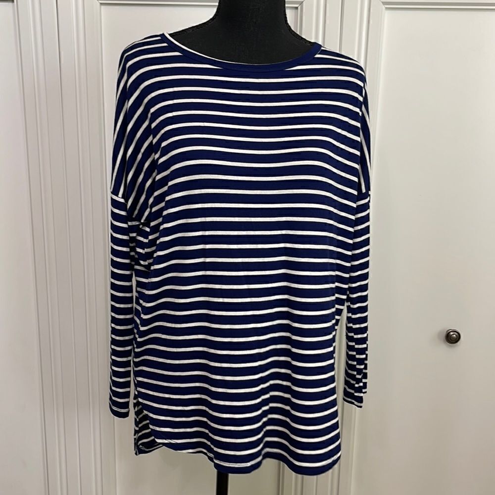 Ginger‎ G Navy Blue & White Striped Short-Sleeve T-Shirt Size Medium NWT